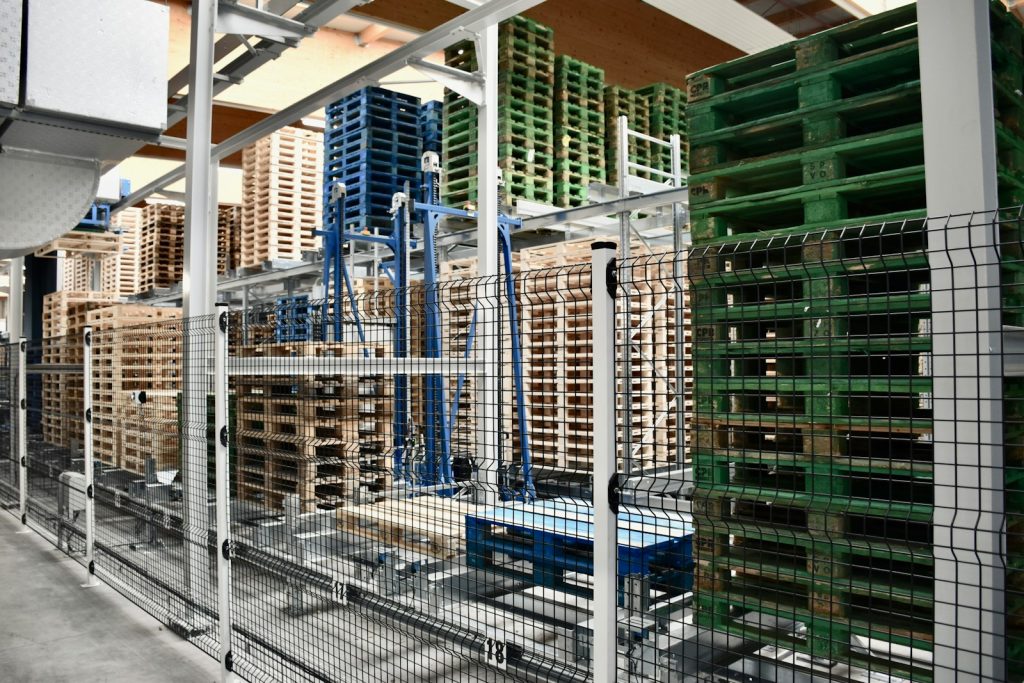 Automated warehouse with palletized supplies ready for dispatch
